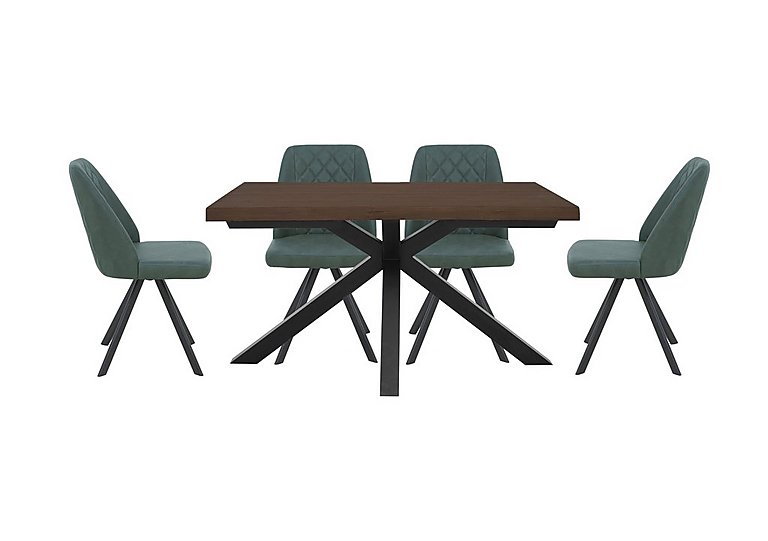 Mars Small Live Edge Dining Table with 4 Faux Leather Swivel Chairs - Green