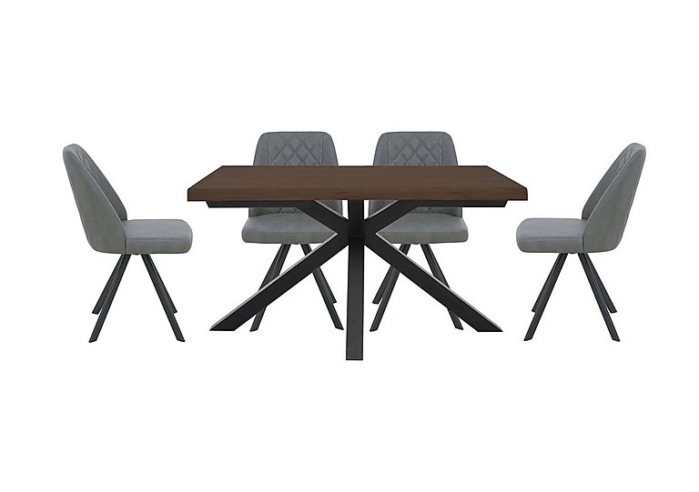 Mars Small Live Edge Dining Table with 4 Faux Leather Swivel Chairs - Grey