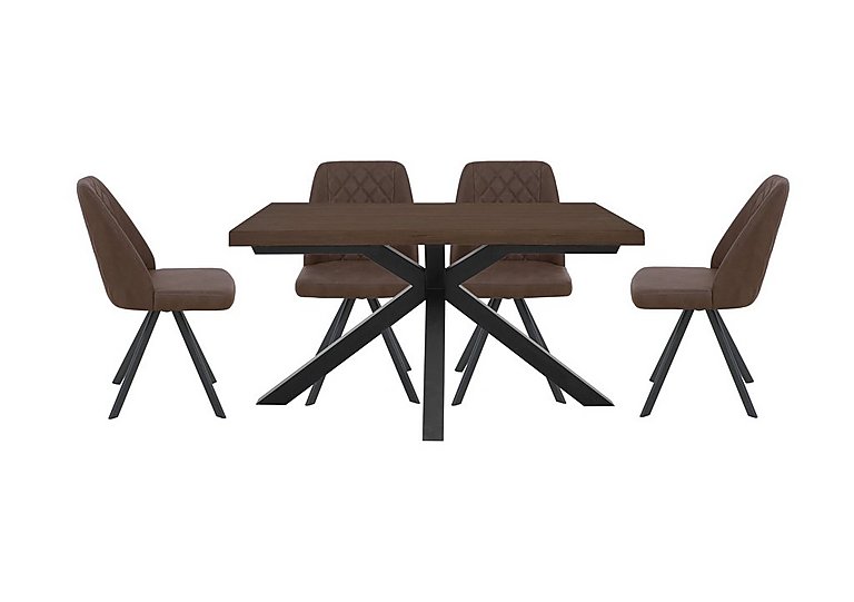 Mars Small Live Edge Dining Table with 4 Faux Leather Swivel Chairs