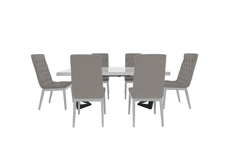 Palazzo 160cm Extending Dining Table in Glossy White with 6 Capitonne Buttoned Chairs - Scarlet Silver