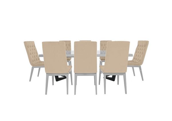 Palazzo 160cm Extending Dining Table in Glossy White with 8 Capitonne Buttoned Chairs  Aquos Cream | Bed Sava