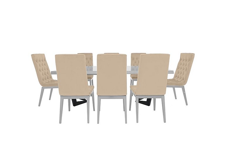 Palazzo 160cm Extending Dining Table in Glossy White with 8 Capitonne Buttoned Chairs - Aquos Cream
