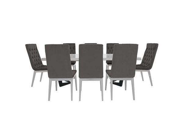 Palazzo 160cm Extending Dining Table in Glossy White with 8 Capitonne Buttoned Chairs  Aquos Dark Grey | Bed Sava