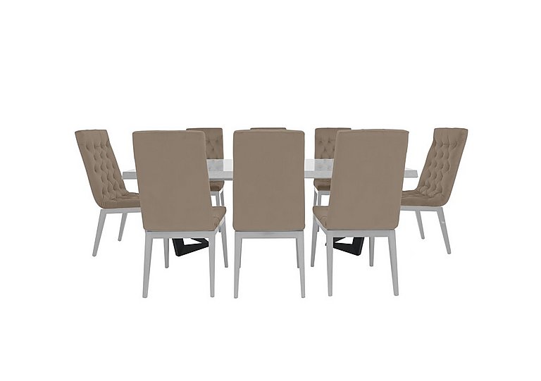 Palazzo 160cm Extending Dining Table in Glossy White with 8 Capitonne Buttoned Chairs - Aquos Taupe