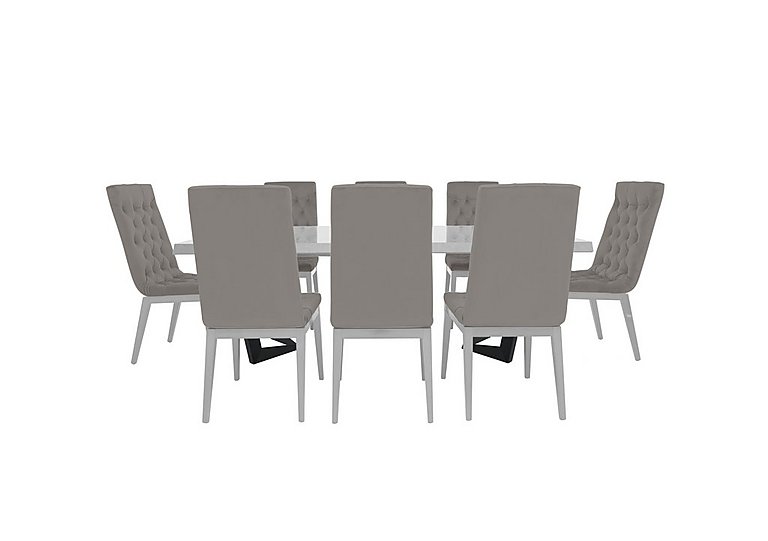 Palazzo 160cm Extending Dining Table in Glossy White with 8 Capitonne Buttoned Chairs - Scarlet Silver
