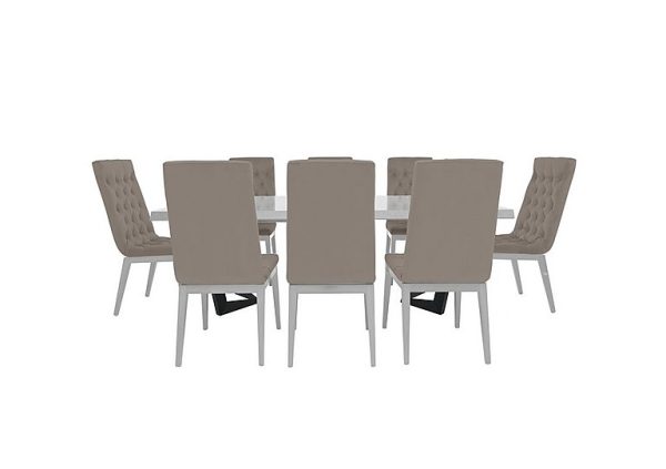 Palazzo 160cm Extending Dining Table in Glossy White with 8 Capitonne Buttoned Chairs  Scarlet Taupe | Bed Sava