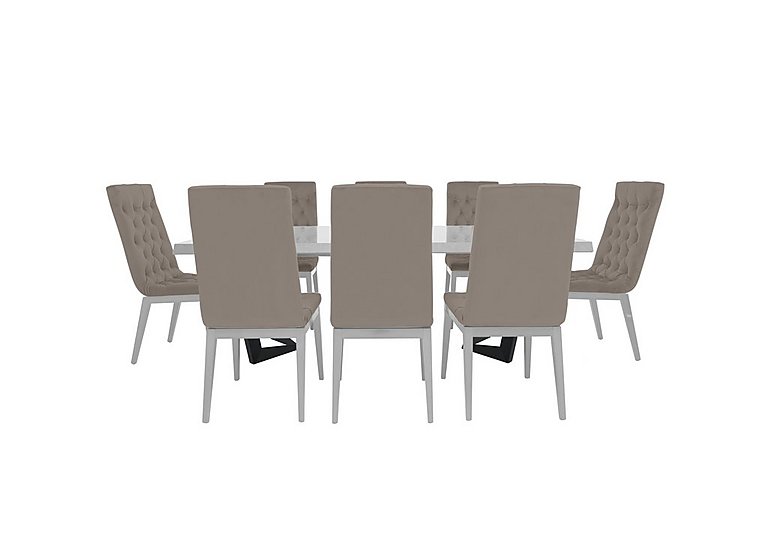 Palazzo 160cm Extending Dining Table in Glossy White with 8 Capitonne Buttoned Chairs - Scarlet Taupe
