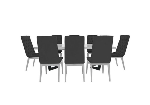 Palazzo 160cm Extending Dining Table in Glossy White with 8 Capitonne Buttoned Chairs  Scarlet Dark Grey | Bed Sava