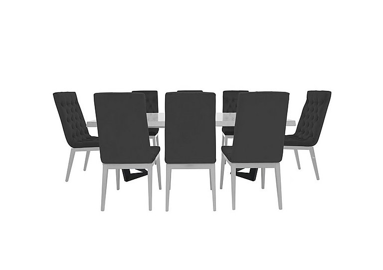 Palazzo 160cm Extending Dining Table in Glossy White with 8 Capitonne Buttoned Chairs - Scarlet Dark Grey
