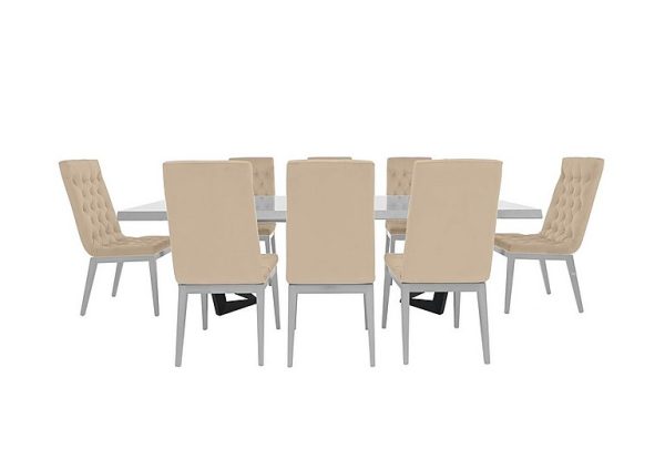 Palazzo 200cm Extending Dining Table in Glossy White with 8 Capitonne Buttoned Chairs  Aquos Cream | Bed Sava