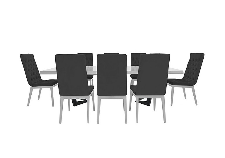 Palazzo 200cm Extending Dining Table in Glossy White with 8 Capitonne Buttoned Chairs - Scarlet Dark Grey