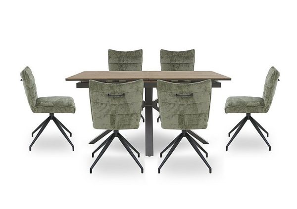 Saturn Pop up Extending Dining Table and 6 Swivel Chairs  Green | Bed Sava