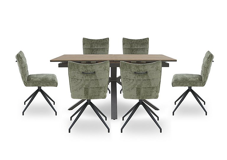 Saturn Pop-up Extending Dining Table and 6 Swivel Chairs - Green