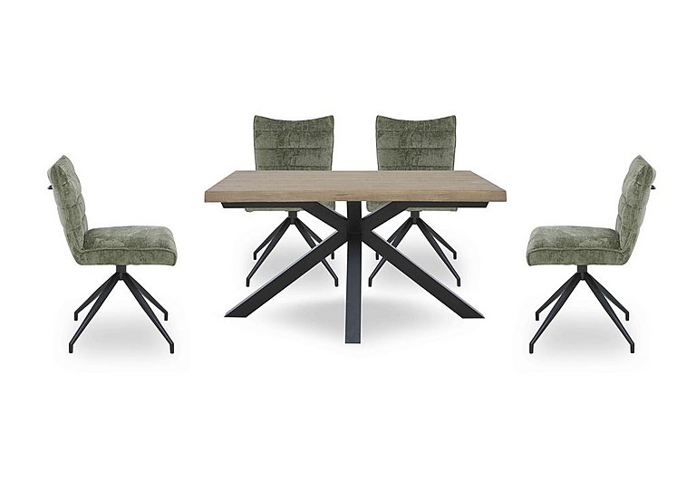 Saturn Small Live Edge Dining Table and 4 Swivel Chairs - Green