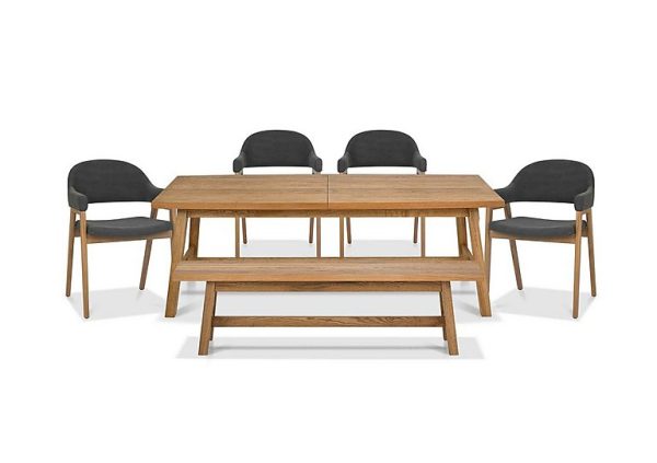 Stratford Large Extending Dining Table with Small Bench and 4 Fabric Dining Arm Chairs  Dark Grey | Bed Sava