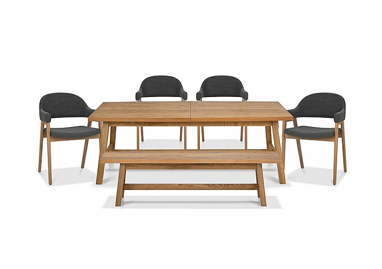 Stratford Large Extending Dining Table with Small Bench and 4 Fabric Dining Arm Chairs - Dark Grey