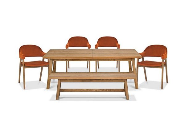 Stratford Large Extending Dining Table with Small Bench and 4 Fabric Dining Arm Chairs | Bed Sava