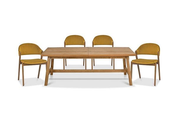 Stratford Large Extending Dining Table with 4 Fabric Chairs  Mustard Velvet | Bed Sava