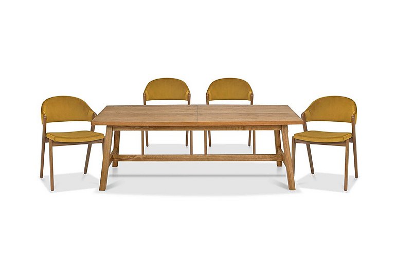 Stratford Large Extending Dining Table with 4 Fabric Chairs - Mustard Velvet