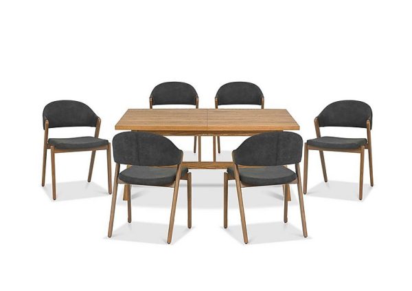 Stratford Small Extending Dining Table with 6 Fabric Chairs  Dark Grey | Bed Sava