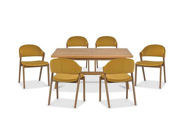 Stratford Small Extending Dining Table with 6 Fabric Chairs  Mustard Velvet | Bed Sava