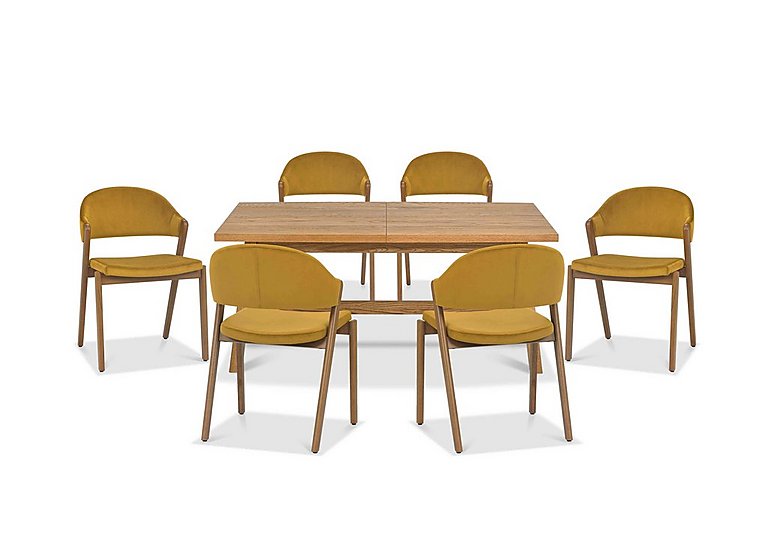 Stratford Small Extending Dining Table with 6 Fabric Chairs - Mustard Velvet