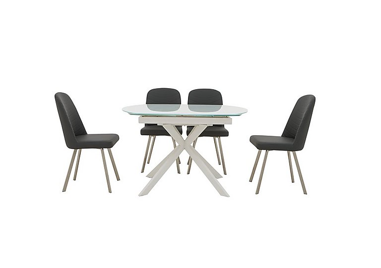 Wizard Extending White Dining Table and 4 Grey Chairs - White