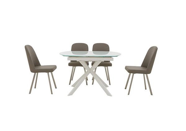 Wizard Extending White Dining Table and 4 Cappuccino Chairs  White | Bed Sava