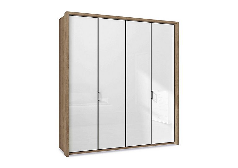 Wiemann - Dallas 207cm 4 Door Hinged Glass Wardrobe - Bianco Oak and White