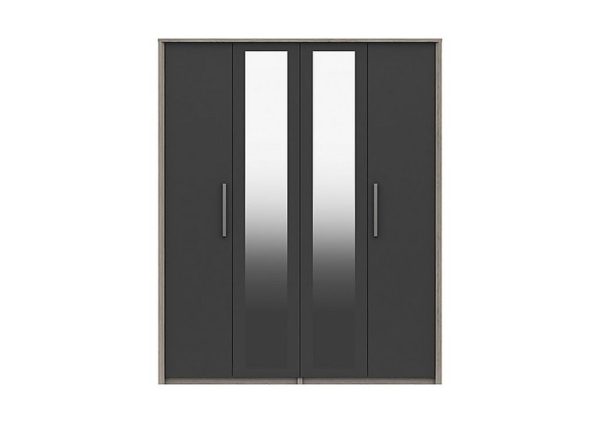 London Bedrooms  Euston 4 Door Tall Wardrobe with Mirrors  Grey OakGraphite Gloss | Bed Sava