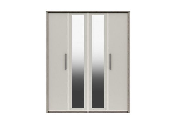 London Bedrooms  Euston 4 Door Tall Wardrobe with Mirrors  Grey OakWhite Grey Gloss | Bed Sava