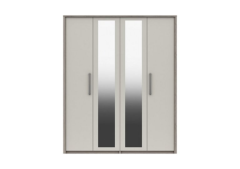 London Bedrooms  Euston 4 Door Tall Wardrobe with Mirrors  Grey OakWhite Grey Gloss | Bed Sava
