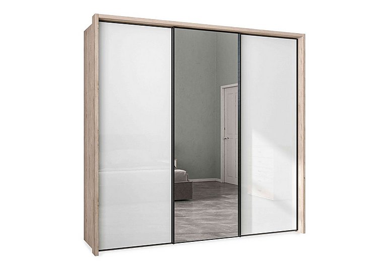 Wiemann - Dallas 235cm 3 Door Sliding Glass Wardrobe with Centre Mirror Door - Holm Oak and White