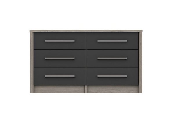 London Bedrooms  Euston 6 Drawer Wide Chest  Grey OakGraphite Gloss | Bed Sava