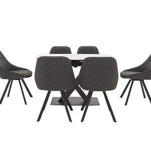 Arctic Extending Dining Table with White Top and 6 Swivel Chairs  Dark Grey | Bed Sava