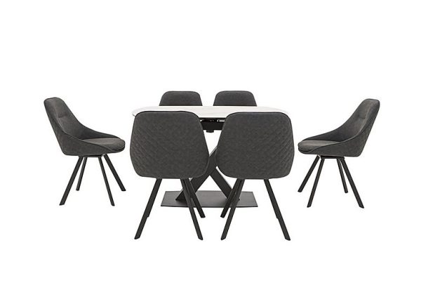 Arctic Extending Dining Table with White Top and 6 Swivel Chairs  Dark Grey | Bed Sava