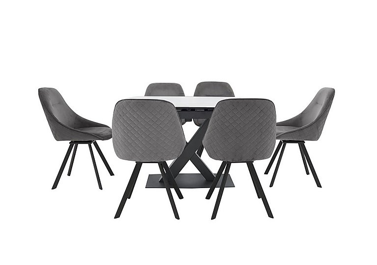 Arctic Extending Dining Table with White Top and 6 Swivel Chairs - Light Grey