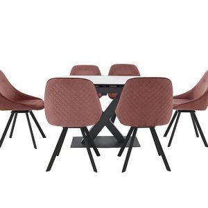 Arctic Extending Dining Table with White Top and 6 Swivel Chairs  Pink | Bed Sava