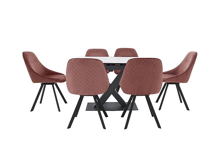 Arctic Extending Dining Table with White Top and 6 Swivel Chairs - Pink