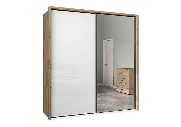 Wiemann - Dallas 210cm 2 Door Sliding Glass Wardrobe with Mirror Door - Bianco Oak and White