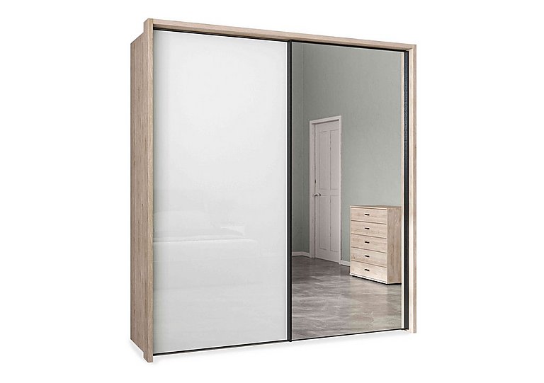 Wiemann - Dallas 210cm 2 Door Sliding Glass Wardrobe with Mirror Door - Holm Oak and White