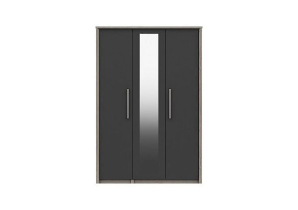 London Bedrooms  Euston 3 Door Wardrobe with Mirror  Grey OakGraphite Gloss | Bed Sava