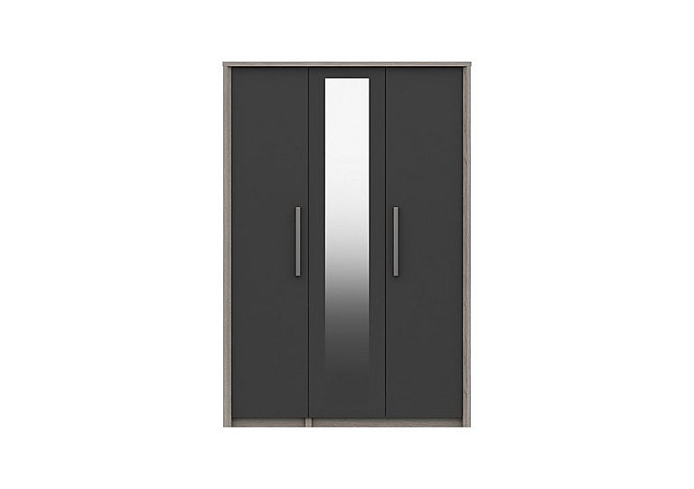London Bedrooms  Euston 3 Door Wardrobe with Mirror  Grey OakGraphite Gloss | Bed Sava