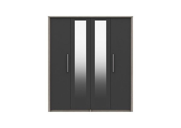 London Bedrooms  Euston 4 Door Wardrobe with Mirrors  Grey OakGraphite Gloss | Bed Sava