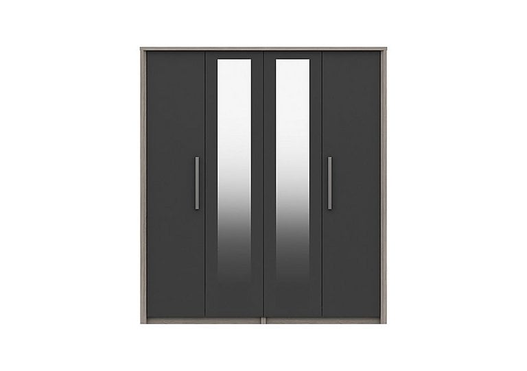 London Bedrooms  Euston 4 Door Wardrobe with Mirrors  Grey OakGraphite Gloss | Bed Sava