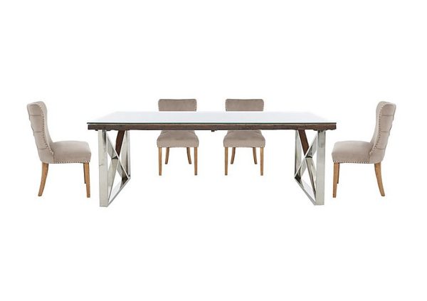 Chennai Dining Table with X Leg Base and 4 Luxe Chairs  180 cm  Taupe | Bed Sava