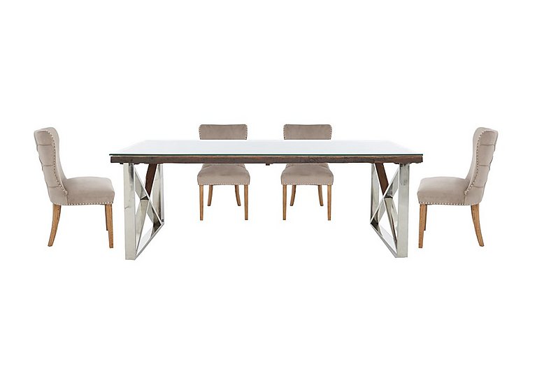 Chennai Dining Table with X-Leg Base and 4 Luxe Chairs - 180-cm - Taupe