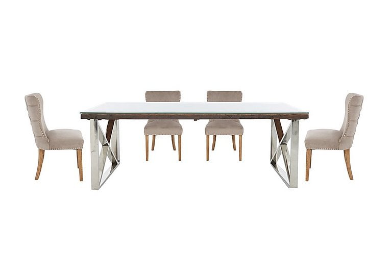 Chennai Dining Table with X-Leg Base and 4 Luxe Chairs - 220-cm - Taupe