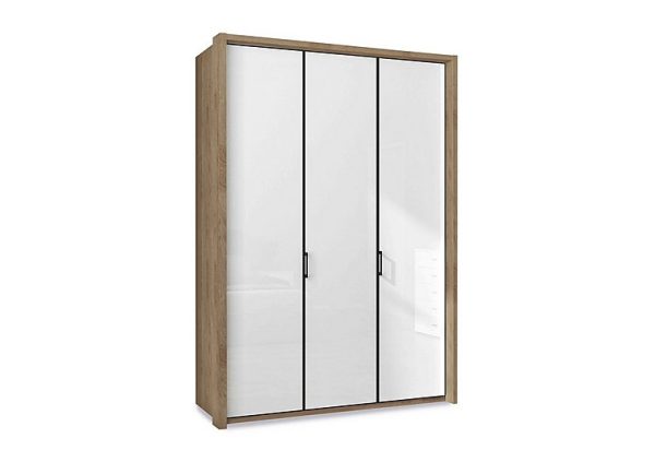 Wiemann  Dallas 157cm 3 Door Hinged Glass Wardrobe  Bianco Oak and White | Bed Sava