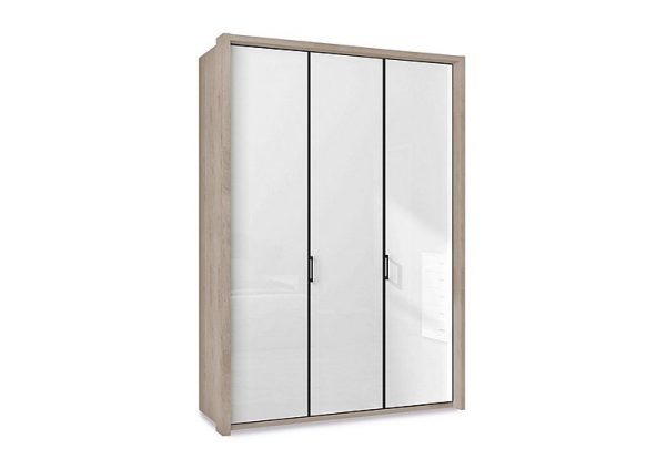 Wiemann  Dallas 157cm 3 Door Hinged Glass Wardrobe  Holm Oak and White | Bed Sava